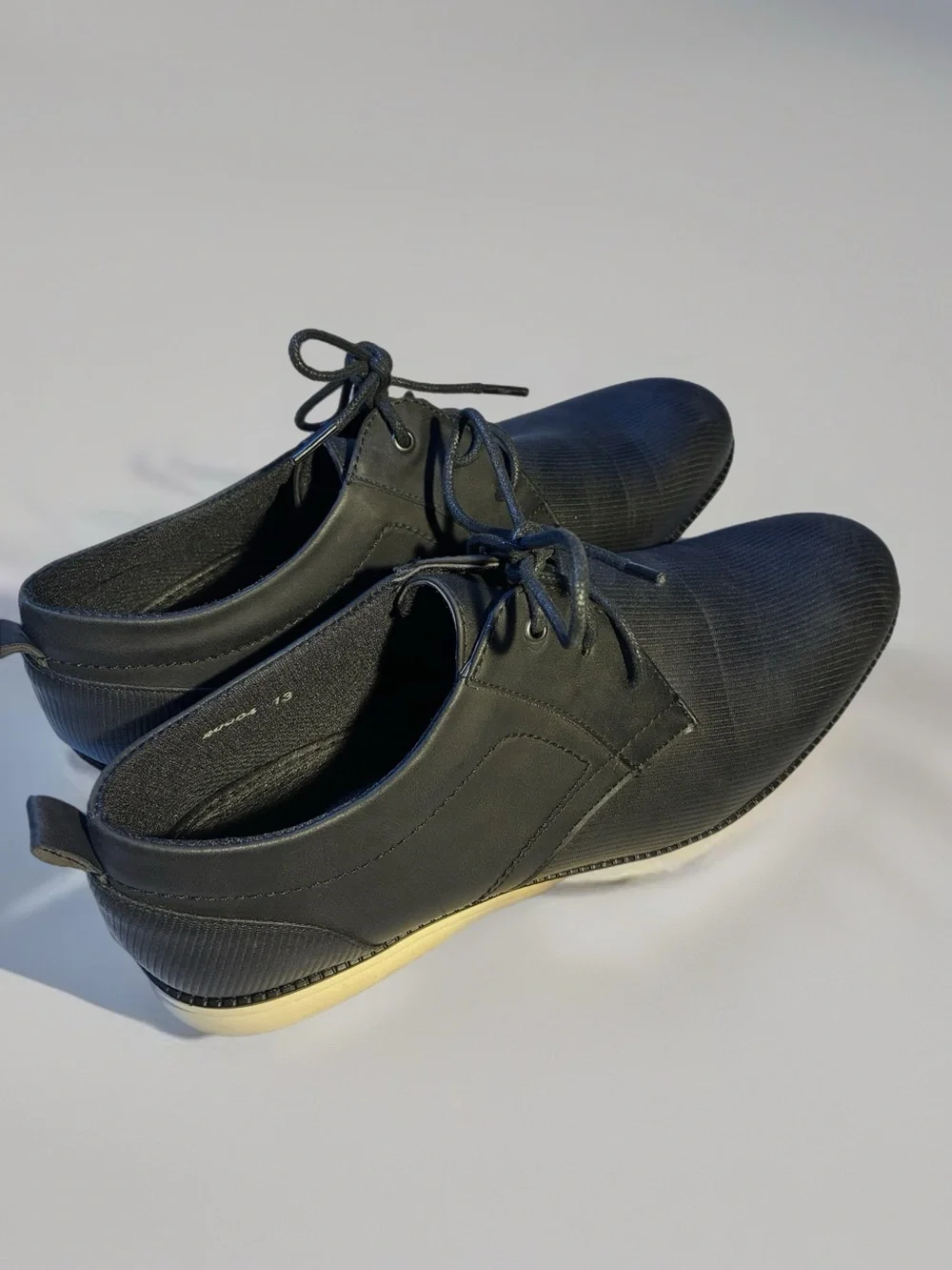 Men's Black Casual Derby Shoes with Lace-Up Closure White Sole Size 13